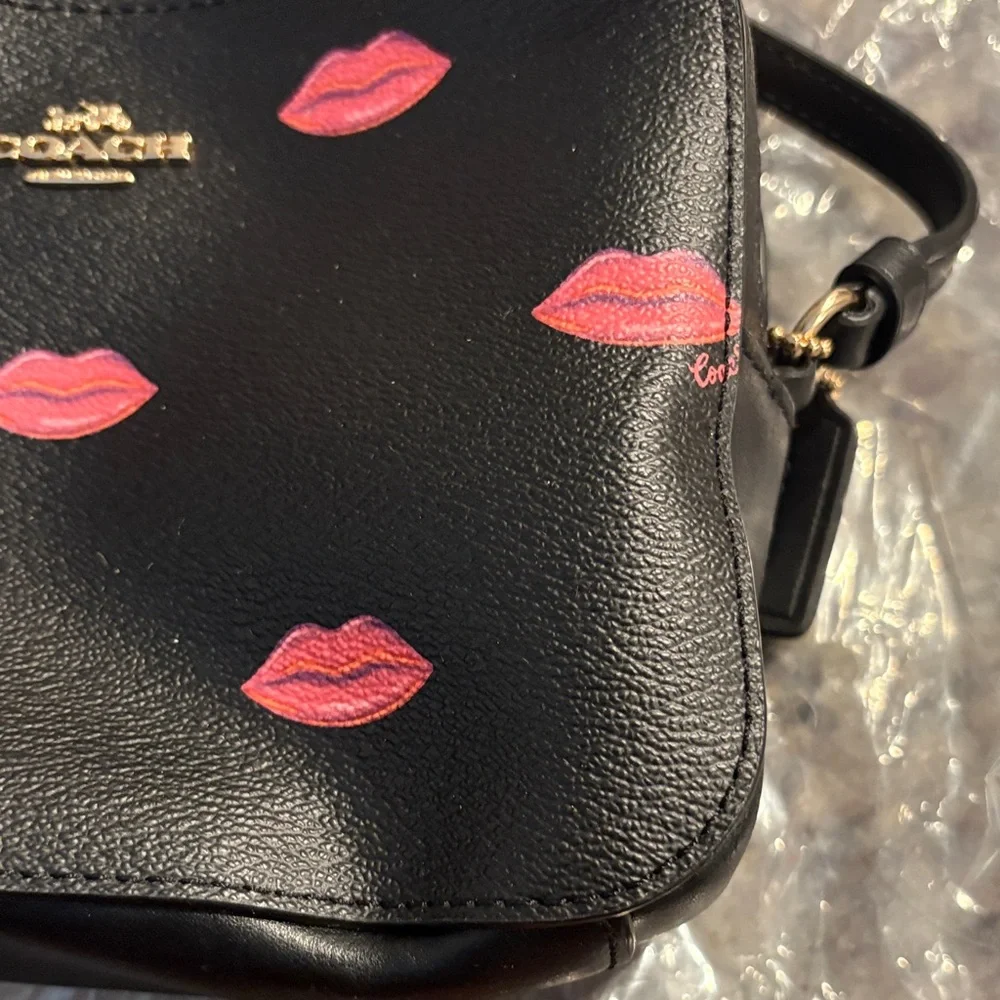 Coach Black Crossbody Bag with Pink Lip Prints - Picture 2 of 8
